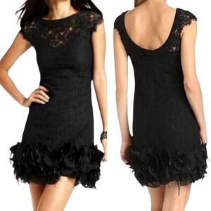 Feather hem cap sleeve dress by La Nouvelle